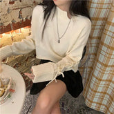 Cropped Lace Tie Irregular Sweater